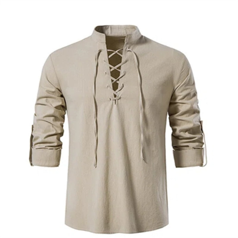 Men's V-neck shirt T-shirt Fashion Vintage Thin Long Sleeve