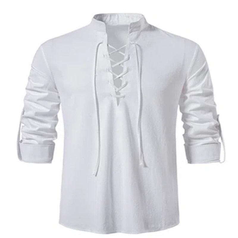 Men's V-neck shirt T-shirt Fashion Vintage Thin Long Sleeve