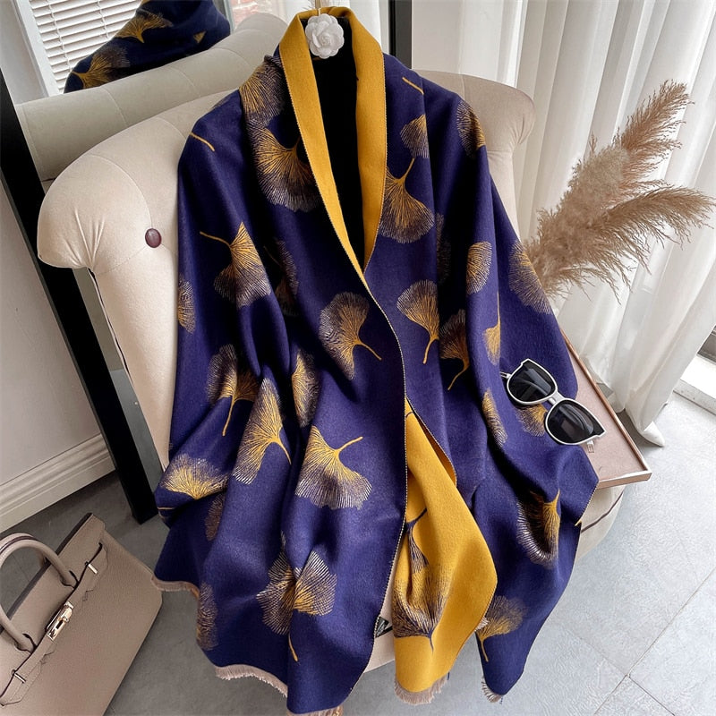 Warm Winter Scarf Cashmere Women Pashmina Design Print Shawls Wrap Female Thick Blanket Soft Bufanda Stoles 2022 Fashion