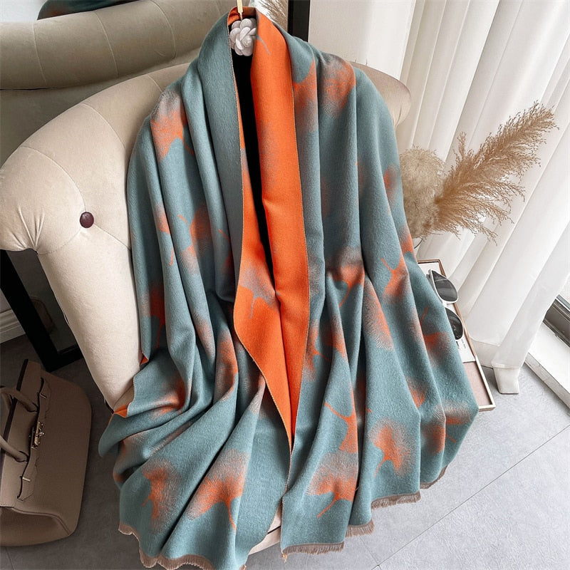 Warm Winter Scarf Cashmere Women Pashmina Design Print Shawls Wrap Female Thick Blanket Soft Bufanda Stoles 2022 Fashion