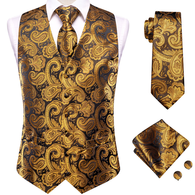 Hi-Tie 20 Color Silk Men's Vests and Tie Business Formal Dresses Slim Vest 4PC Hanky cufflinks for Suit Blue Paisley Waistcoat