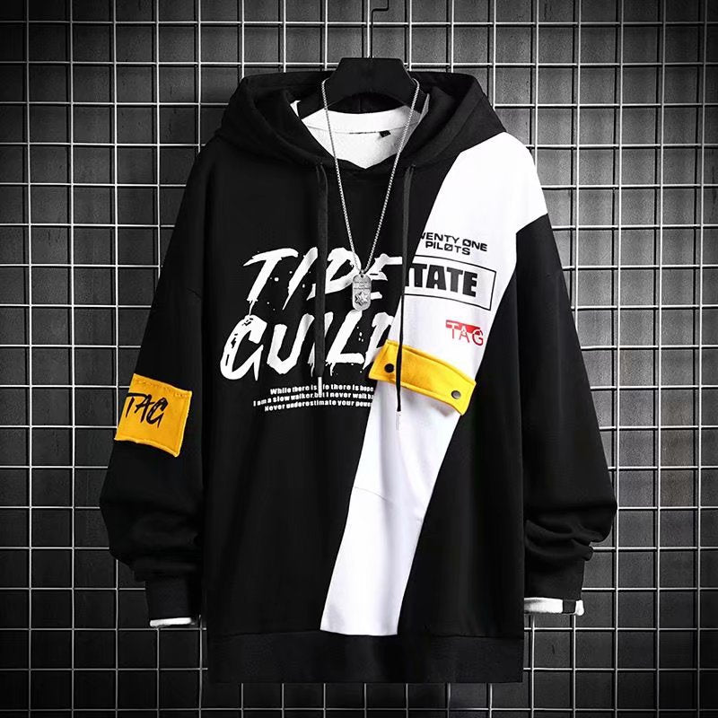 Autumn Men's Hoodie Sweatshirt Casual Black Hoodies Tops Techwear Hip Hop Harajuku Patchwork Japanese Streetwear Men 3XL