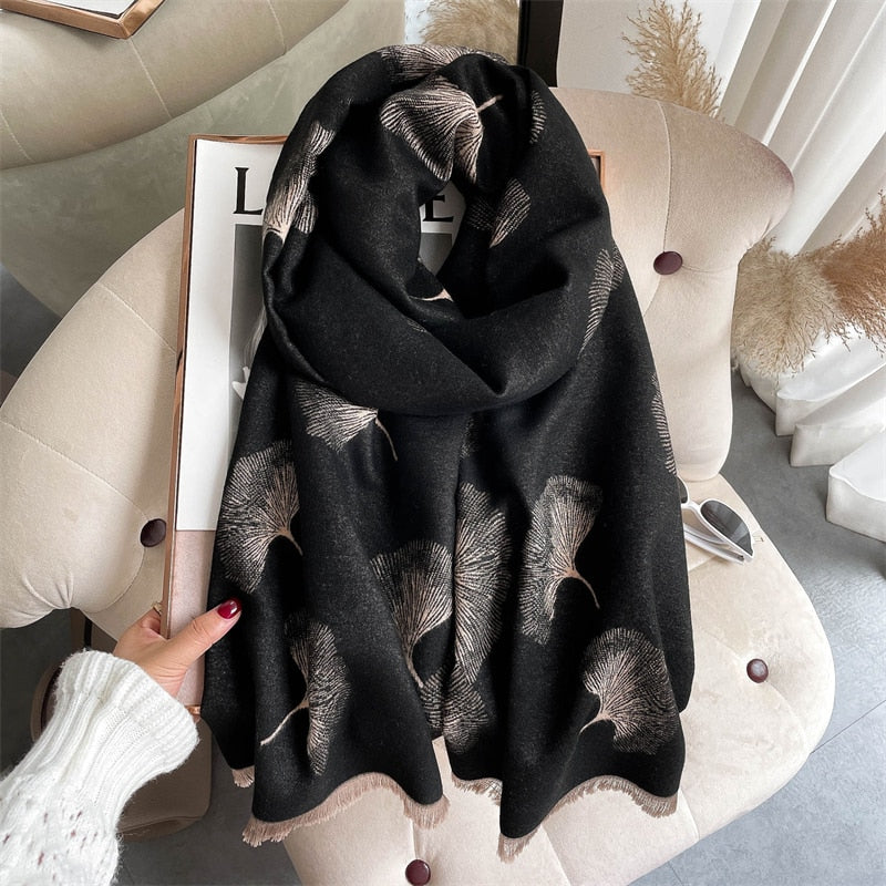 Warm Winter Scarf Cashmere Women Pashmina Design Print Shawls Wrap Female Thick Blanket Soft Bufanda Stoles 2022 Fashion