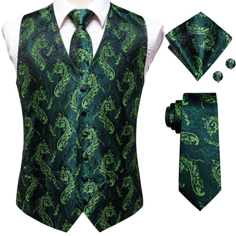 Hi-Tie 20 Color Silk Men's Vests and Tie Business Formal Dresses Slim Vest 4PC Hanky cufflinks for Suit Blue Paisley Waistcoat