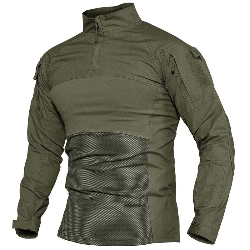 TACVASEN Mens Military Combat Shirts 1/4 Zip Long Sleeve Tactical Hunting Shirts Outdoor Hiking Army Shirts Casual Pullover Tops