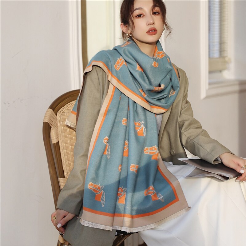 Women's Warm Double-Sided Thick Foulard Lady Fashion Bandana Female Pashmina