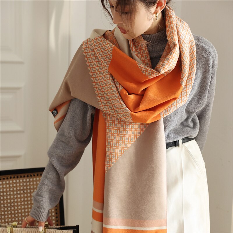 Women's Warm Double-Sided Thick Foulard Lady Fashion Bandana Female Pashmina