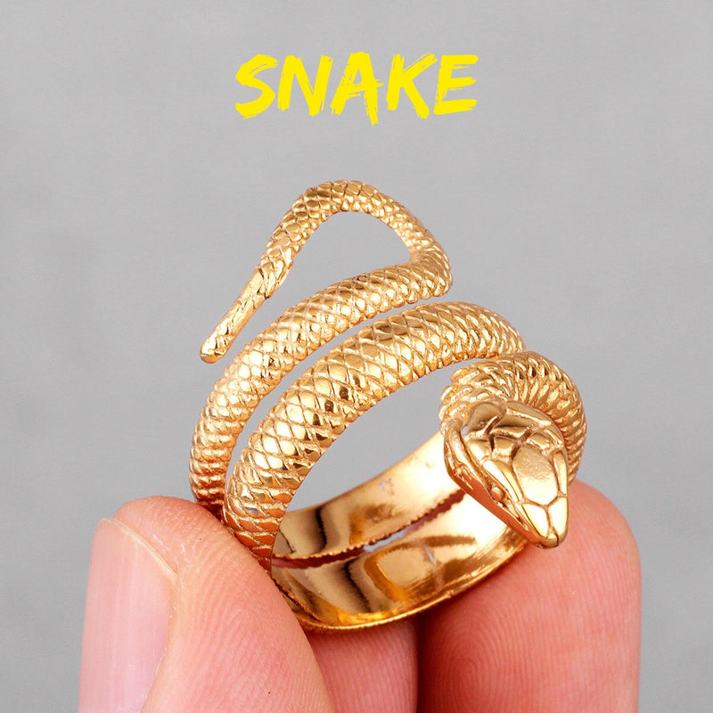 Golden Snake Animal Stainless Steel Mens Rings Punk Hip Hop Unique Trendy For Male Boyfriend Jewelry Creativity Gift Wholesale