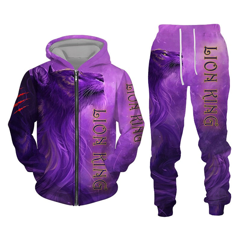 Autumn and Winter Men's Tracksuit 3D The Lion Print Zipper Hoodies Sweatshirts Pants Sets Casual Mens Clothing Women's Tracksuit