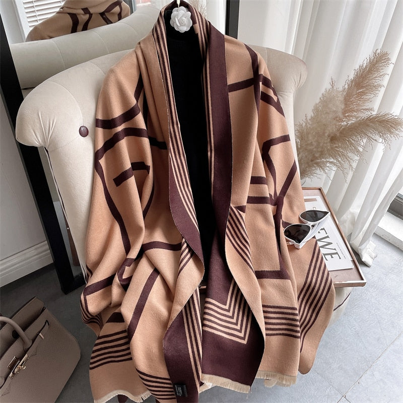 Warm Winter Scarf Cashmere Women Pashmina Design Print Shawls Wrap Female Thick Blanket Soft Bufanda Stoles 2022 Fashion