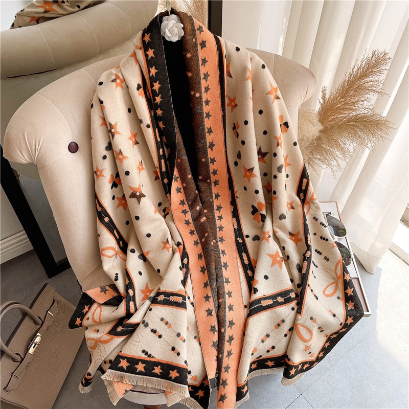 Warm Winter Scarf Cashmere Women Pashmina Design Print Shawls Wrap Female Thick Blanket Soft Bufanda Stoles 2022 Fashion