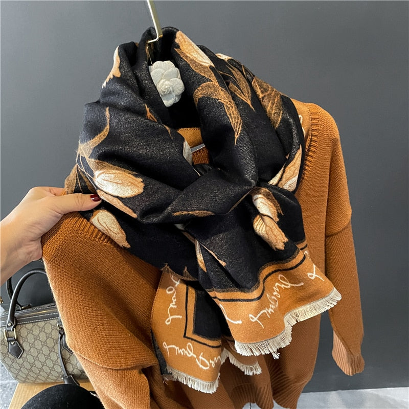 Warm Winter Scarf Cashmere Women Pashmina Design Print Shawls Wrap Female Thick Blanket Soft Bufanda Stoles 2022 Fashion