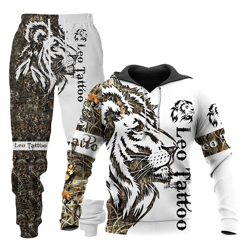 Wolf 3d Printed Hoodie Pants Suit Male Autumn and Winter Casual Sweashirt Pullover Men Tracksuit Set Fashion Men's Clothing Suit