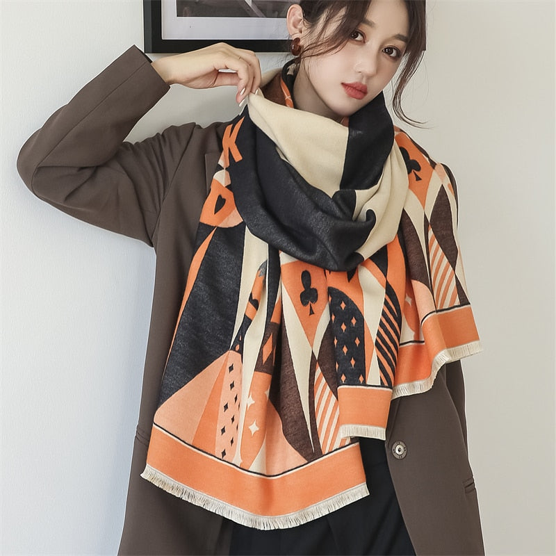 Warm Winter Scarf Cashmere Women Pashmina Design Print Shawls Wrap Female Thick Blanket Soft Bufanda Stoles 2022 Fashion