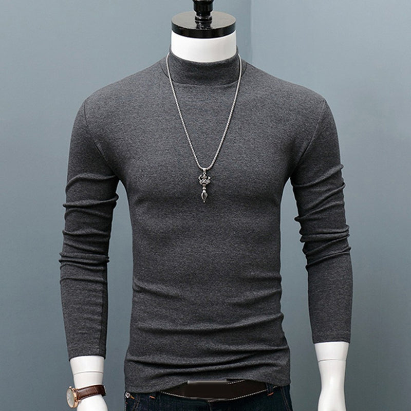 Hot Winter Warm Men Mock Neck Basic Plain T-shirt Blouse Pullover Long Sleeve Top Male Outwear Slim Fit Stretch Fashion Sweater