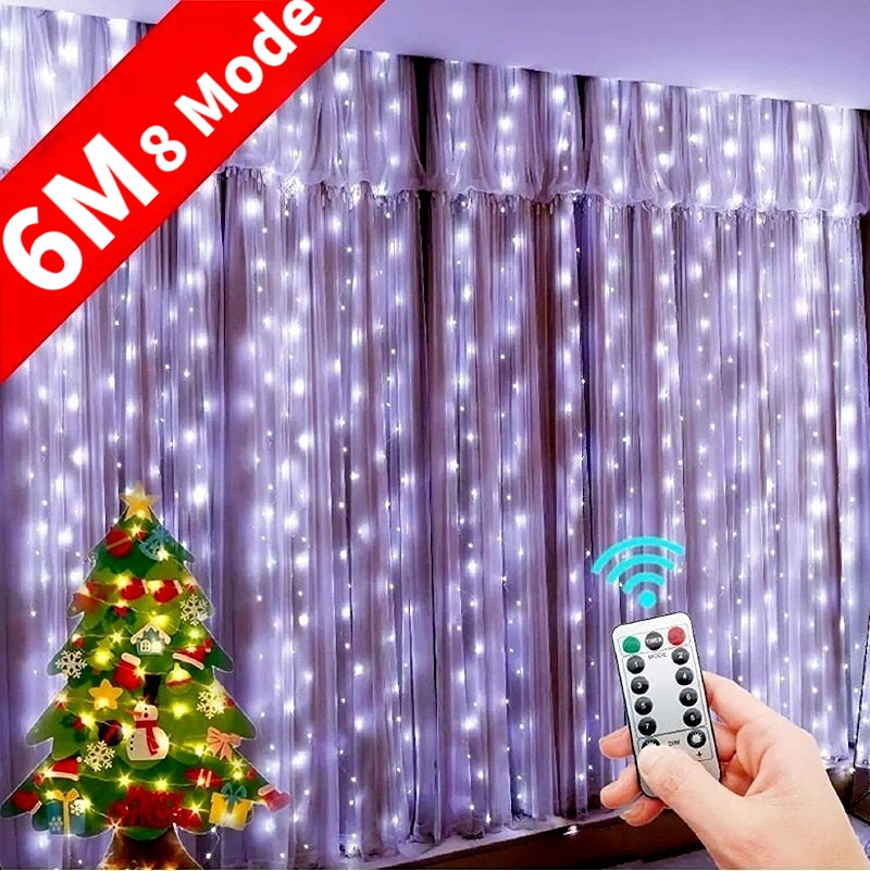 LED String Lights Christmas Decoration Remote Control USB Wedding Garland Curtain 3M