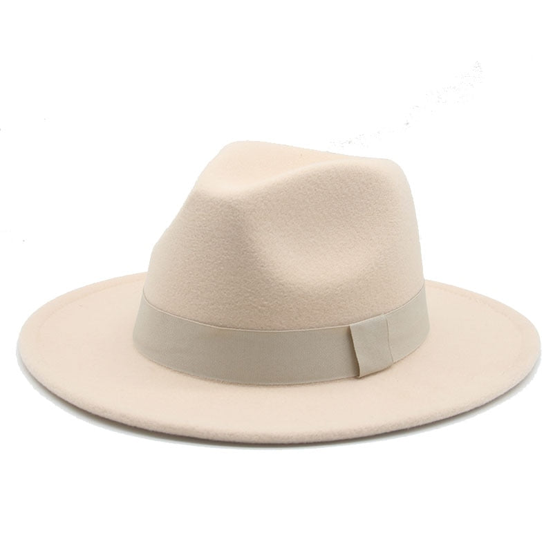 Fedora Hat Women Winter Hats for Women Ribbon Band Men's Hat Wide Brim Classic Beige Wedding Church Bowler New Cap chapeau femme