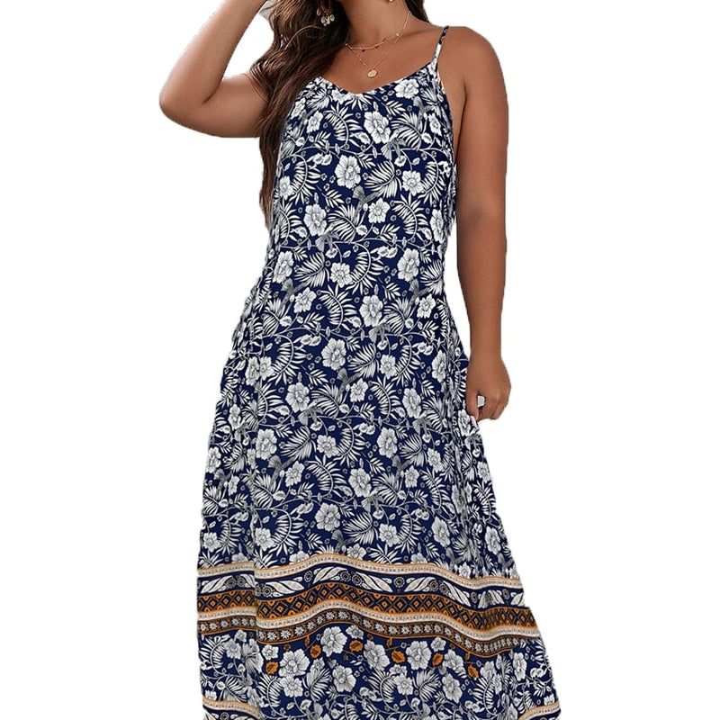 Finjani Ditsy Floral Maxi Cami Dress Backless Plus Size Women Summer Elegant Large Hem Beach Dresses