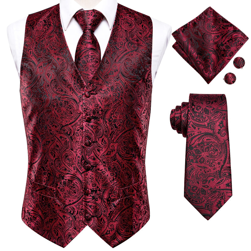 Hi-Tie 20 Color Silk Men's Vests and Tie Business Formal Dresses Slim Vest 4PC Hanky cufflinks for Suit Blue Paisley Waistcoat