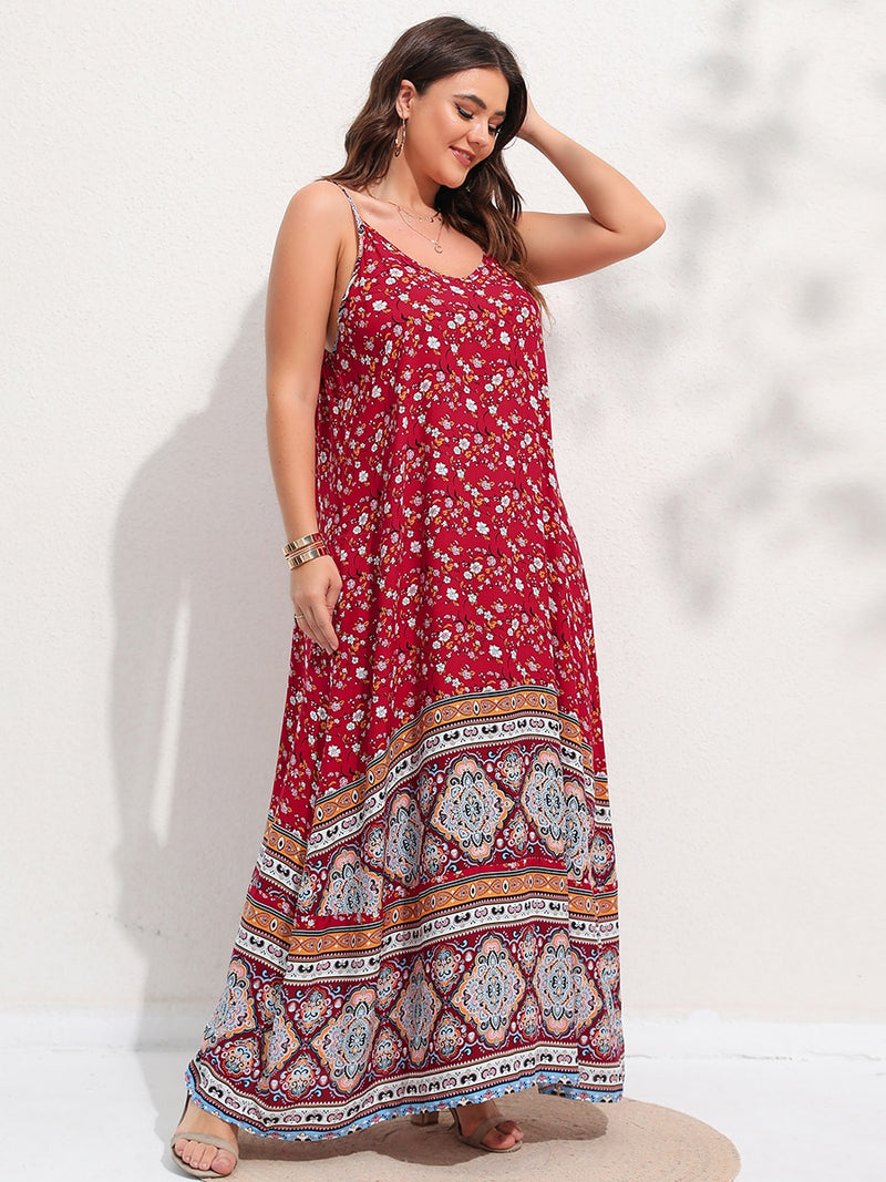 Finjani Ditsy Floral Maxi Cami Dress Backless Plus Size Women Summer Elegant Large Hem Beach Dresses