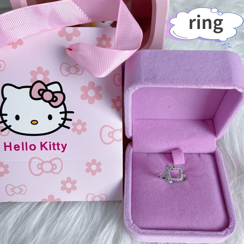 TAKARA TOMY Hello Kitty Sterling Silver Girl Sweet Girlfriend Collarbone Necklace Woman Elegant Diamond Pendant Ring Jewelry