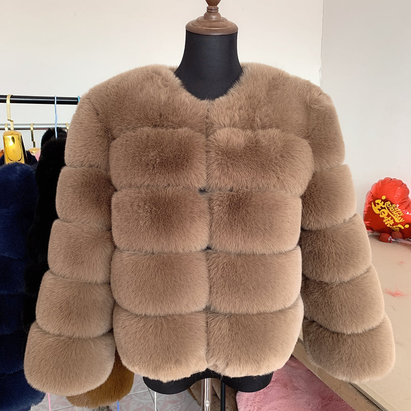 Women's Fashion faux fur coat super hot Autumn Winter women short Faux fox fur fluffy jacket high quality 7xl Ladies furry coats