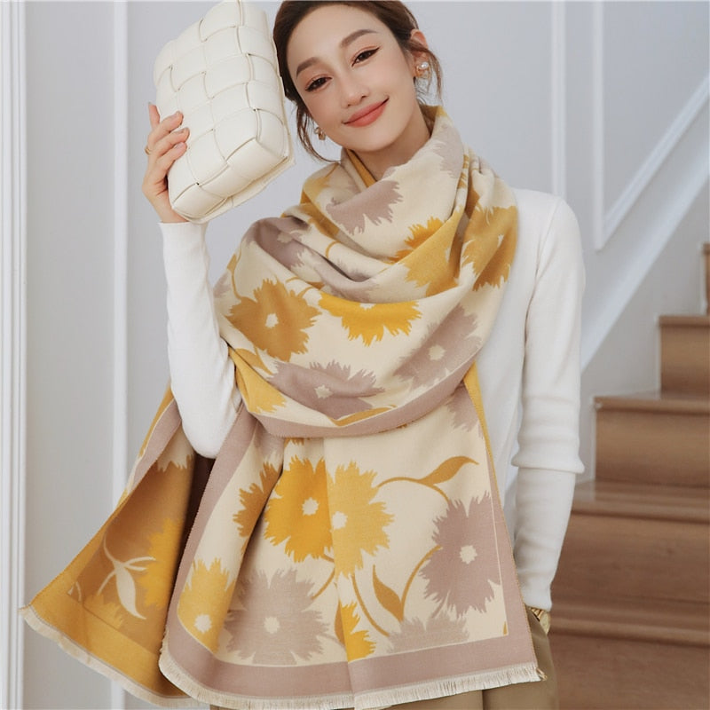 Warm Winter Scarf Cashmere Women Pashmina Design Print Shawls Wrap Female Thick Blanket Soft Bufanda Stoles 2022 Fashion