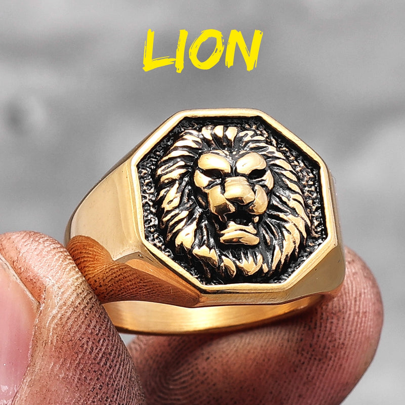 Lion King Animal Stainless Steel Mens Womens Rings Punk Trendy Unique for Couple Male Biker Jewelry Creativity Gift Wholesale