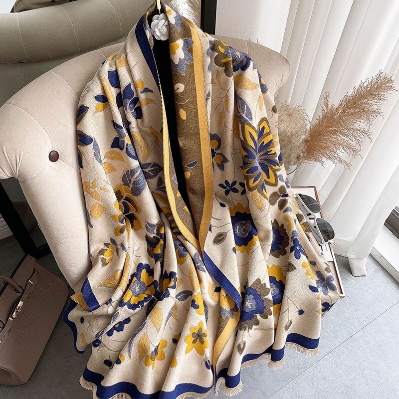 Women's Warm Double-Sided Thick Foulard Lady Fashion Bandana Female Pashmina