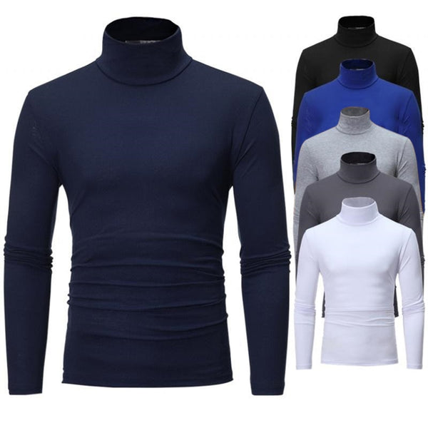 Fashion Men's Casual Slim Fit Basic Turtleneck High Collar Pullover