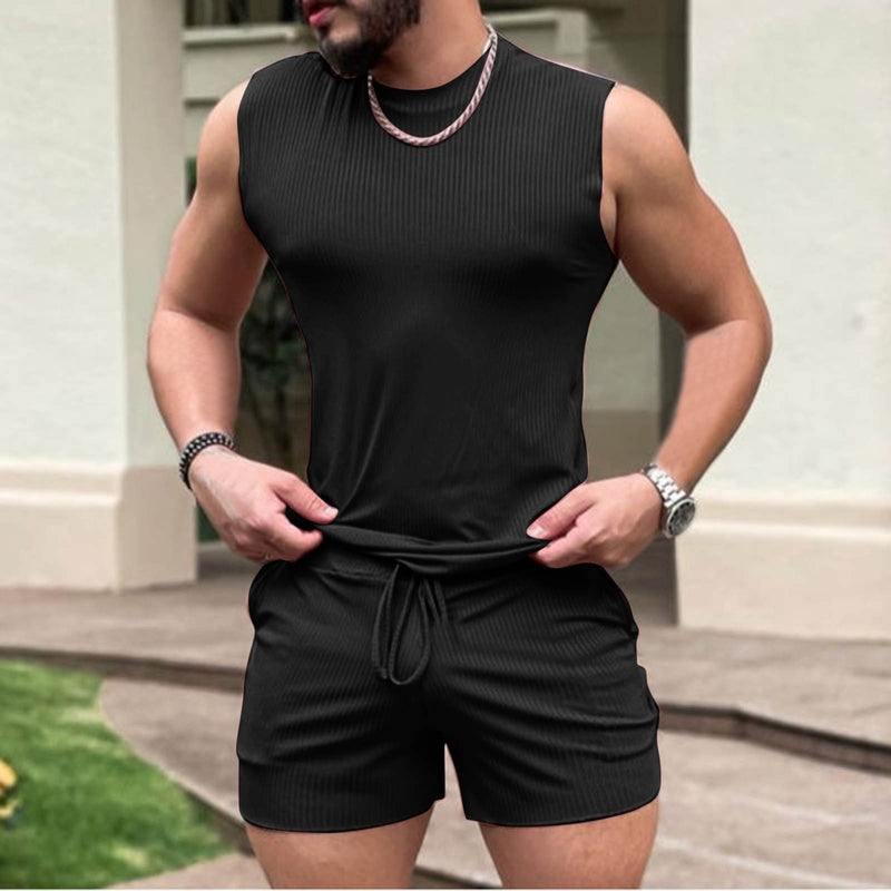 Summer 2 Piece Suit Man Casual Tracksuit Men's Suit Sleeveless T-shirt