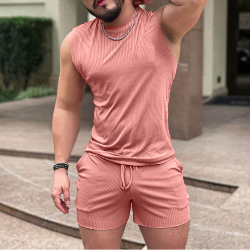 Summer 2 Piece Suit Man Casual Tracksuit Men's Suit Sleeveless T-shirt