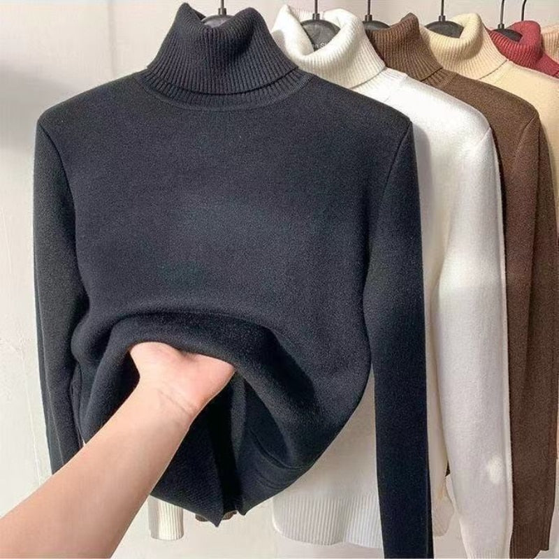 Women Turtleneck Sweater Autumn Winter Elegant Thick Warm Long Sleeve Knitted Pullover Female Basic Sweaters Casual Jumpers Tops