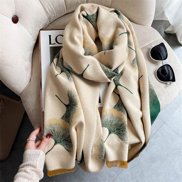 Warm Winter Scarf Cashmere Women Pashmina Design Print Shawls Wrap Female Thick Blanket Soft Bufanda Stoles 2022 Fashion