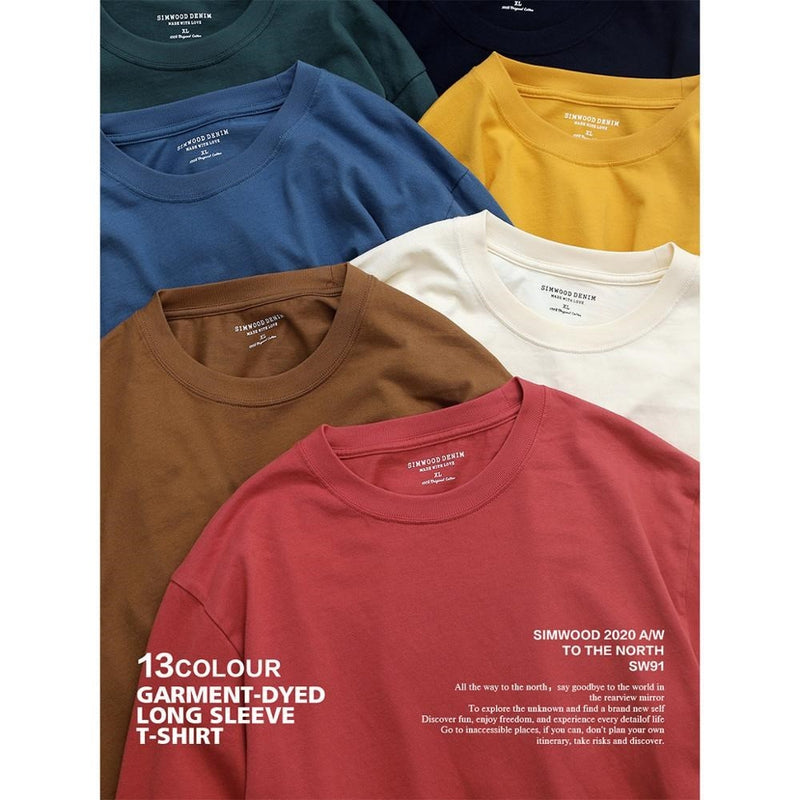 SIMWOOD 2023 Spring New Long Sleeve T Shirt Men Solid Color 100% Cotton O-neck Tops Plus Size High Quality T-shirt  SJ120967