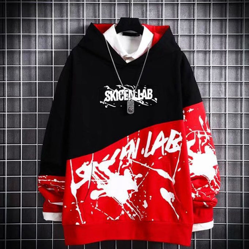 Autumn Men's Hoodie Sweatshirt Casual Black Hoodies Tops Techwear Hip Hop Harajuku Patchwork Japanese Streetwear Men 3XL