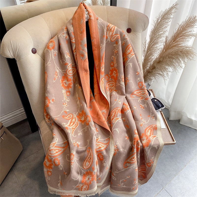 Warm Winter Scarf Cashmere Women Pashmina Design Print Shawls Wrap Female Thick Blanket Soft Bufanda Stoles 2022 Fashion