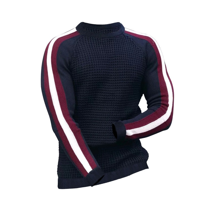 Men's Autumn Winter New Waffle Print Pullover Bottoming Shirt Male Color-blocking High-quality Casual Knitted Sweater