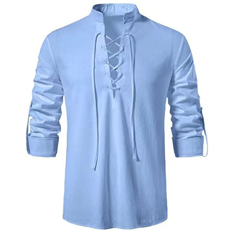 Men's V-neck shirt T-shirt Fashion Vintage Thin Long Sleeve