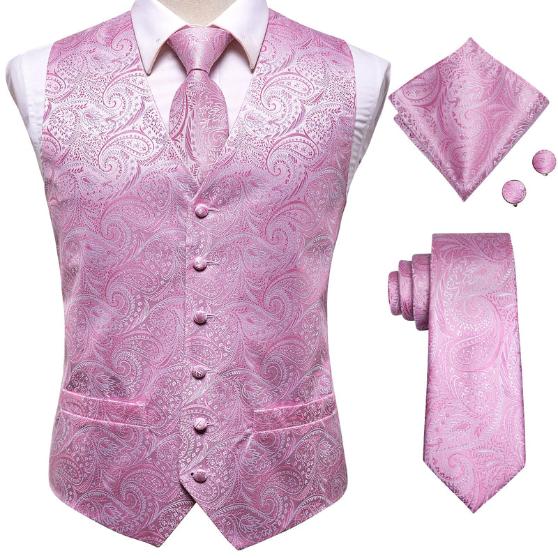 Hi-Tie 20 Color Silk Men's Vests and Tie Business Formal Dresses Slim Vest 4PC Hanky cufflinks for Suit Blue Paisley Waistcoat