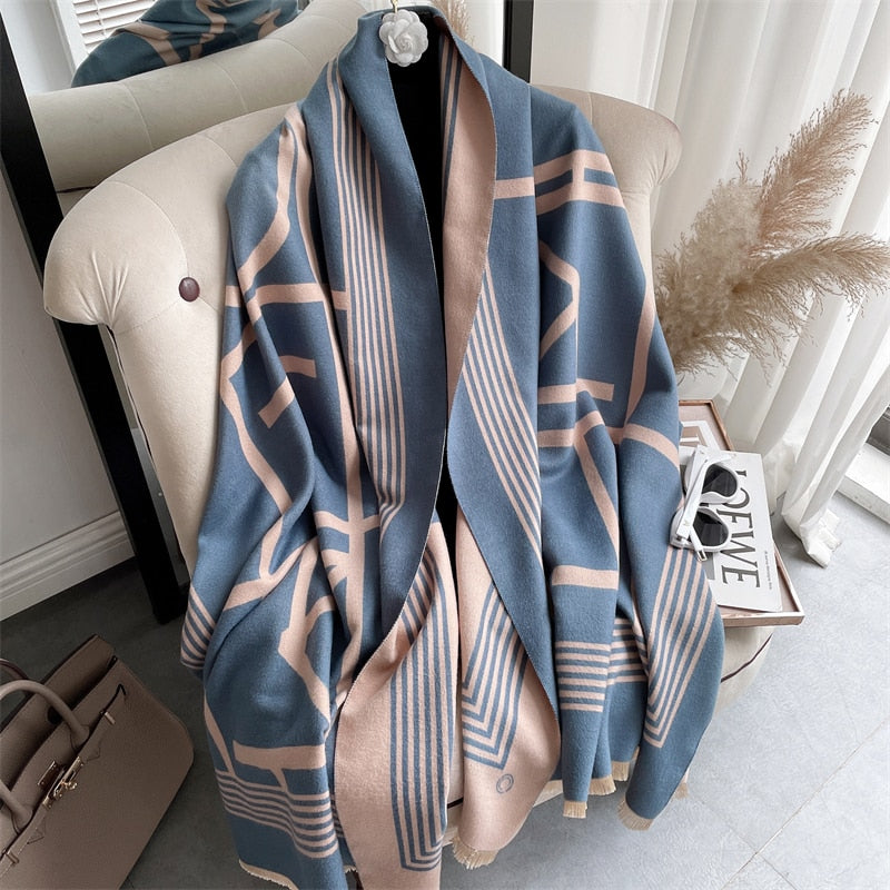 Warm Winter Scarf Cashmere Women Pashmina Design Print Shawls Wrap Female Thick Blanket Soft Bufanda Stoles 2022 Fashion