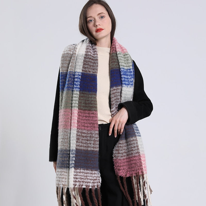 Women Plaid Scarf Winter Warm Shawl and Wrap Bandana Pashmina Long Tassel