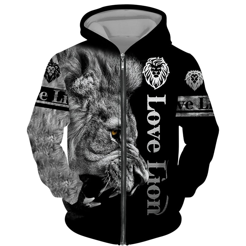 Autumn and Winter Men's Tracksuit 3D The Lion Print Zipper Hoodies Sweatshirts Pants Sets Casual Mens Clothing Women's Tracksuit