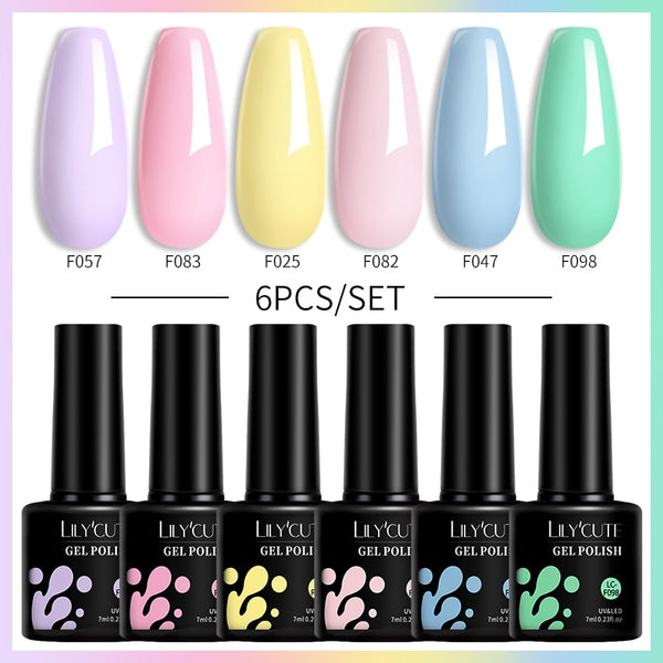 LILYCUTE 6Pcs/Set Macaron Gel Nail Polish Set