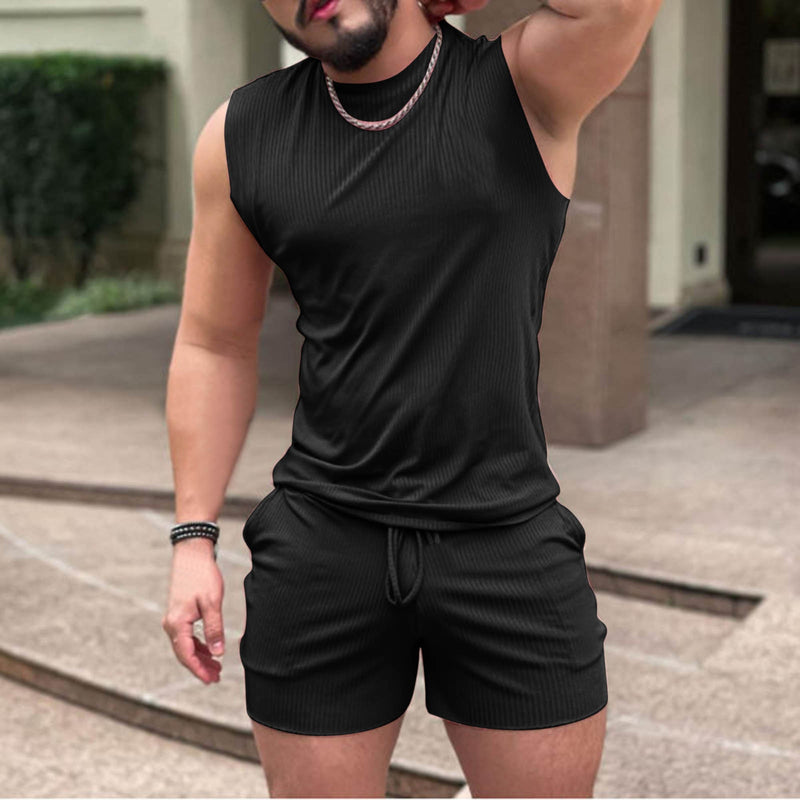 Summer 2 Piece Suit Man Casual Tracksuit Men's Suit Sleeveless T-shirt