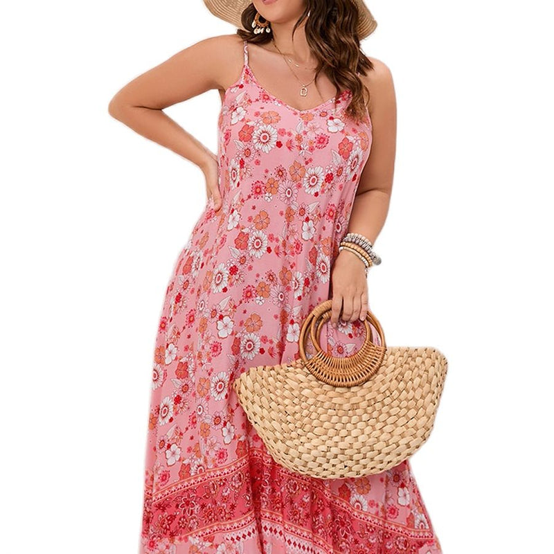 Finjani Ditsy Floral Maxi Cami Dress Backless Plus Size Women Summer Elegant Large Hem Beach Dresses