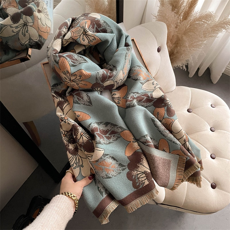 Warm Winter Scarf Cashmere Women Pashmina Design Print Shawls Wrap Female Thick Blanket Soft Bufanda Stoles 2022 Fashion