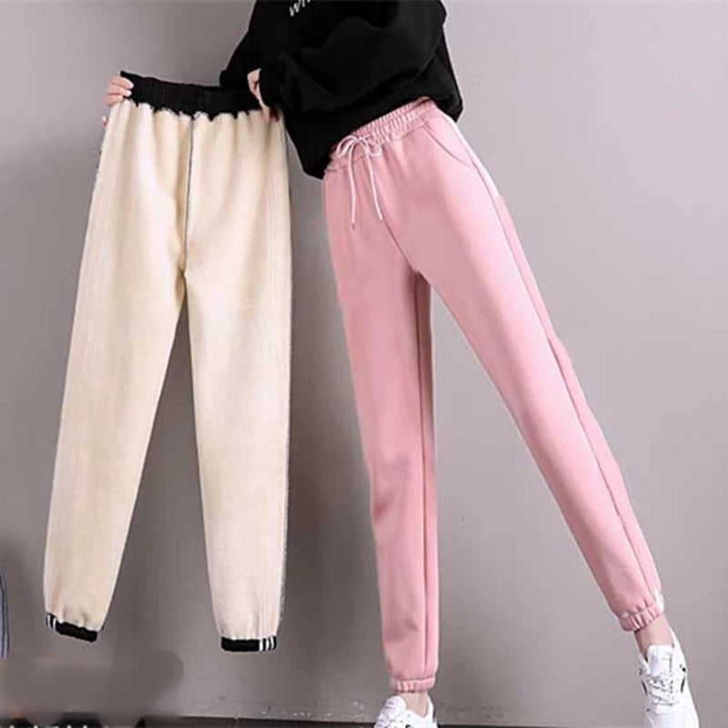 Thick Trousers Fashion Solid Color Loose Drawstring Sweatpants Plush Leggings