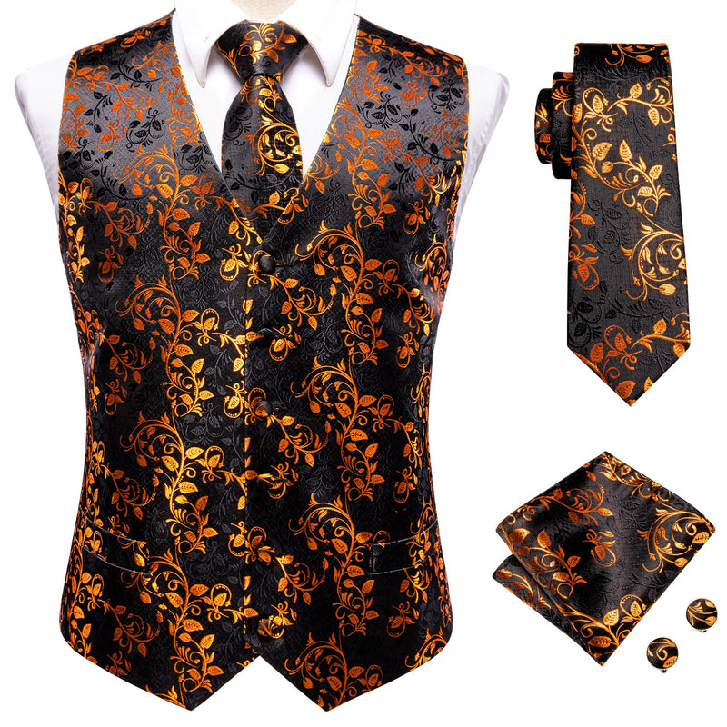 Hi-Tie 20 Color Silk Men's Vests and Tie Business Formal Dresses Slim Vest 4PC Hanky cufflinks for Suit Blue Paisley Waistcoat