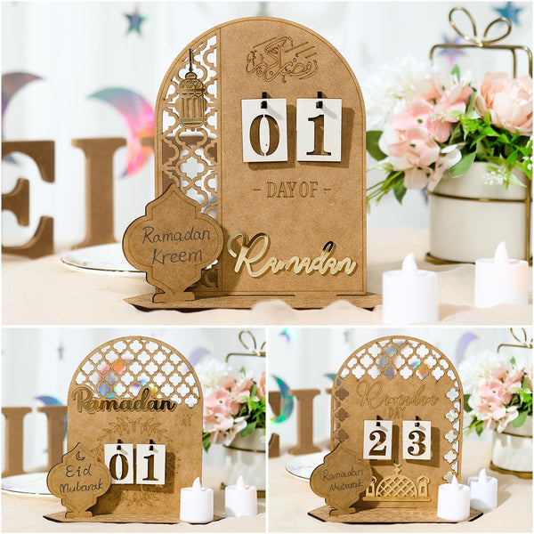 Ramadan Countdown Calendar Eid Mubarak Wooden Ornament 2023 Ramadan Decoration for Home Islam Muslim Party Decor Ramadan Kareem